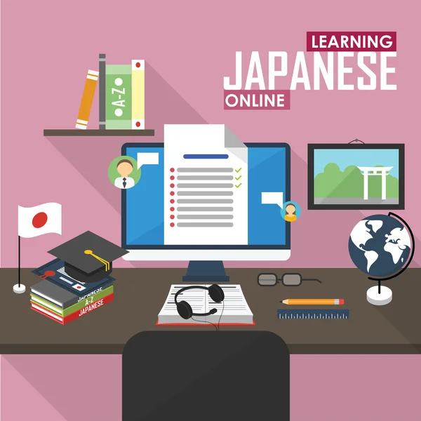 E-learning Idioma japonés . — Vector de stock