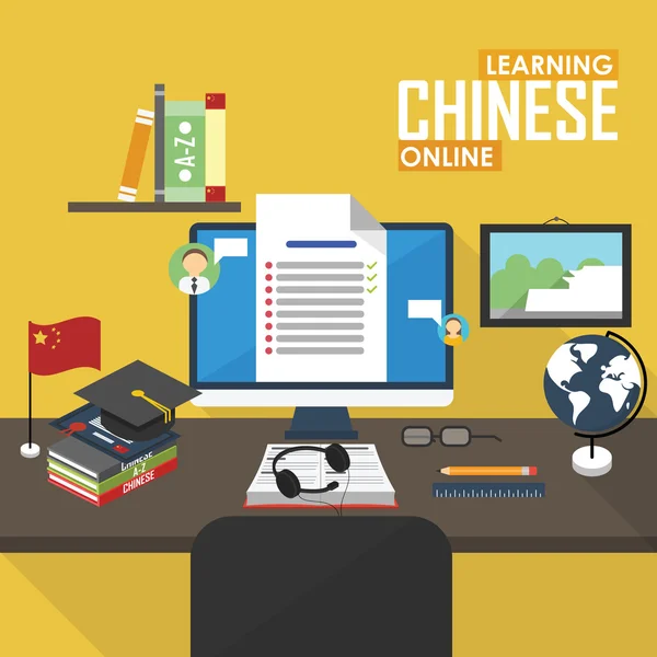 E-learning Chino idioma . — Vector de stock