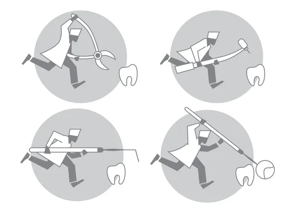 Tandläkare körs för tand. — Stock vektor