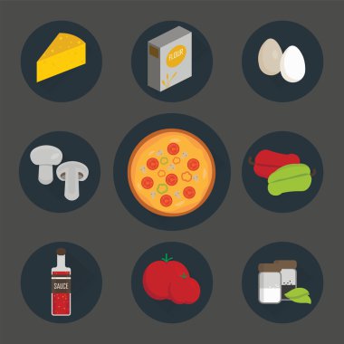 Pizza pişirme sürecinin Icons set.