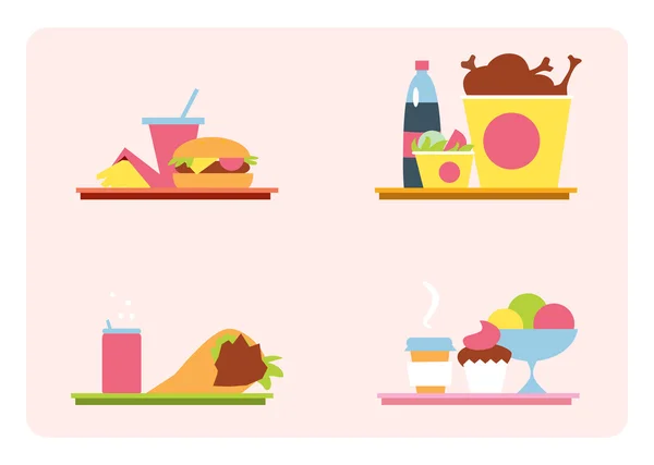 Sets with fast food on a tray — Stock Vector