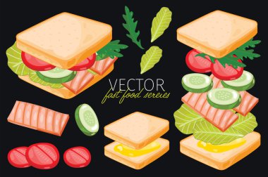 Siyah arka plan üzerine balık sandviç.