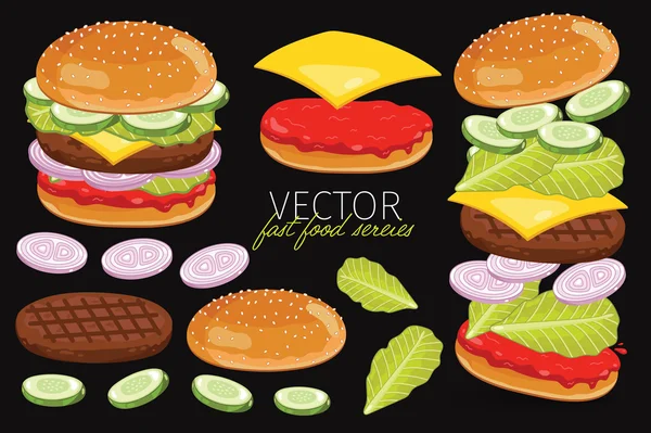 Векторні гамбургери ізольовані на чорному тлі . — стоковий вектор
