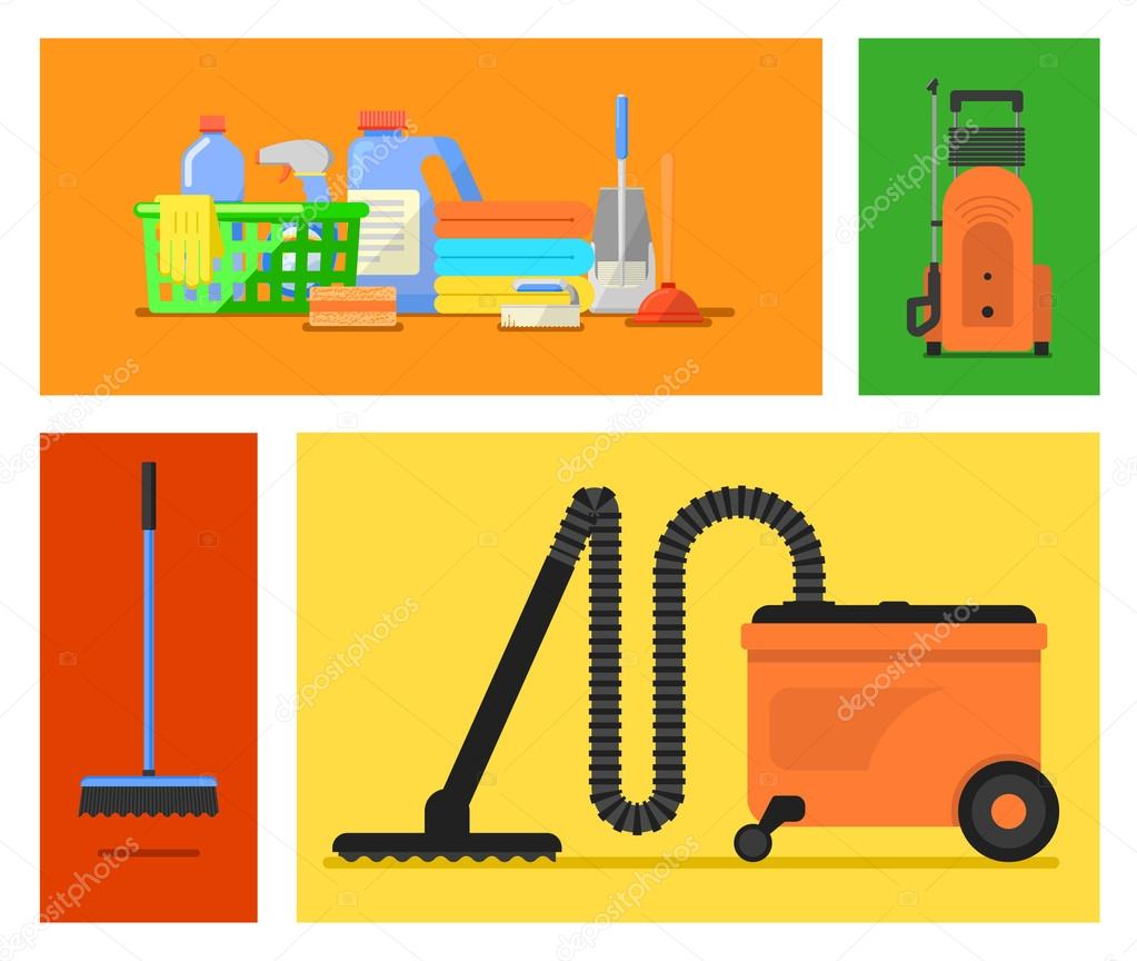 Vector set of cleaning tools.