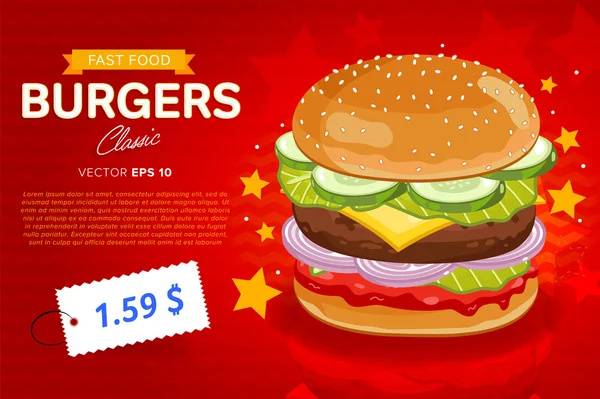 Modello banner di vendita Cheeseburger . — Vettoriale Stock