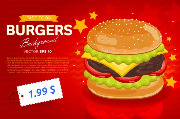 Cheeseburger venda banner template . — Vetor de Stock