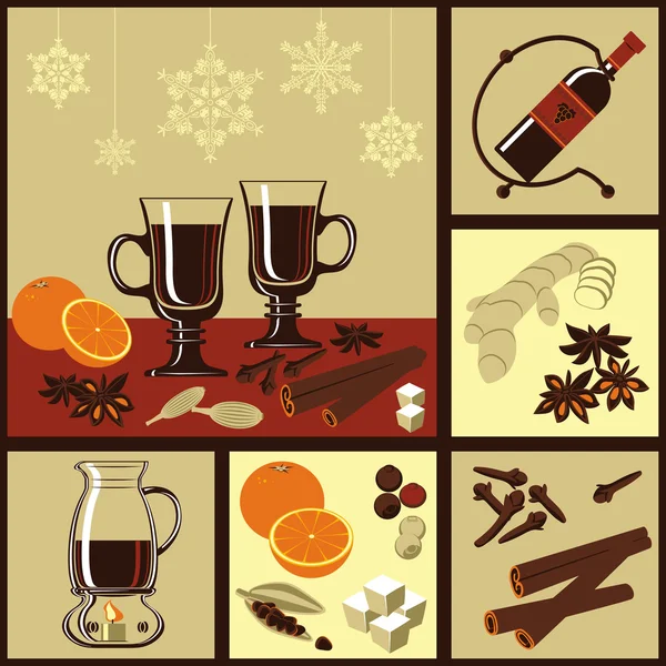 Ingredients for mulled wine. — Stock Vector