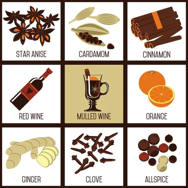 Ingredients for mulled wine. — Stock Vector