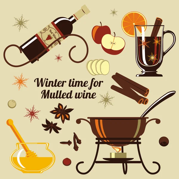 Ingrédients pour vin chaud . — Image vectorielle