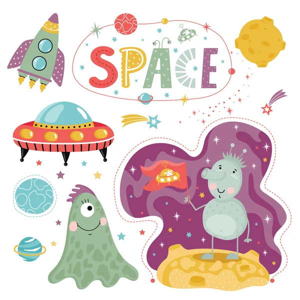 Desenhos animados ilustração sobre espaço . —  Vetores de Stock