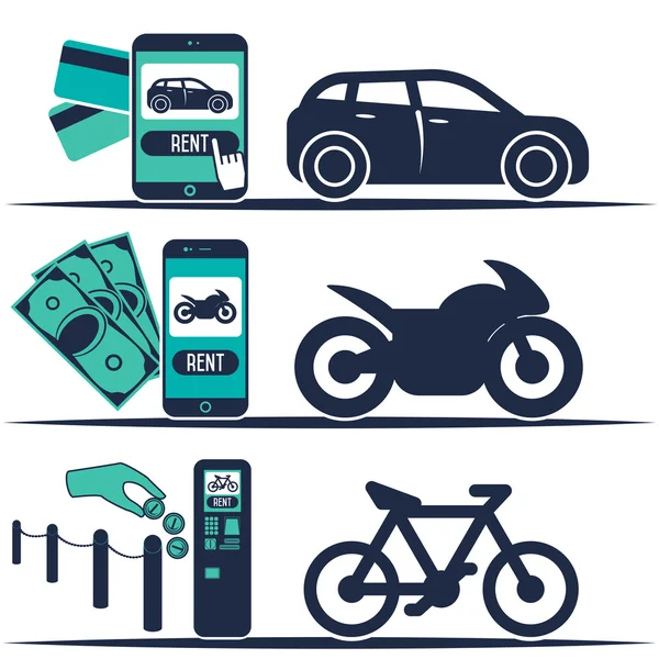 Location de voiture et autres bannières de transport . — Image vectorielle