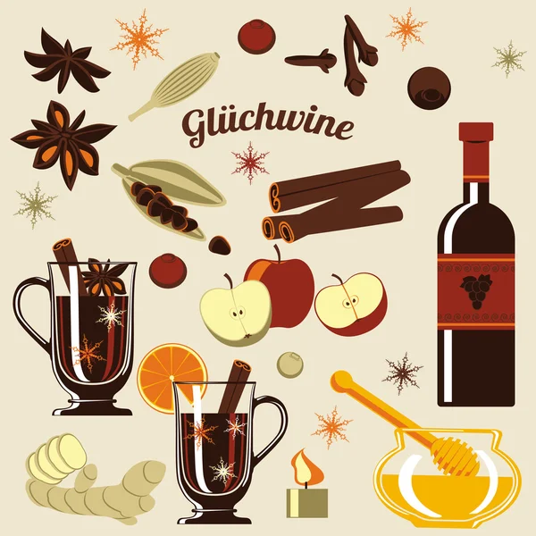 Ingrédients pour vin chaud . — Image vectorielle