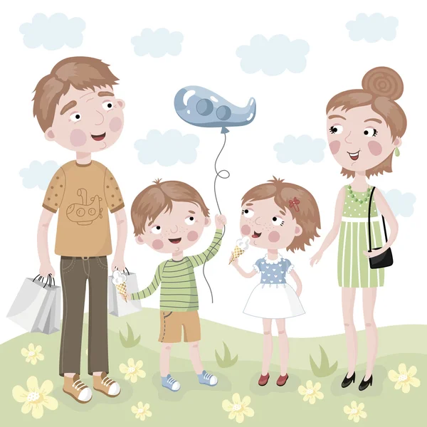 Family Shopping in vector cartoon style. — ストックベクタ