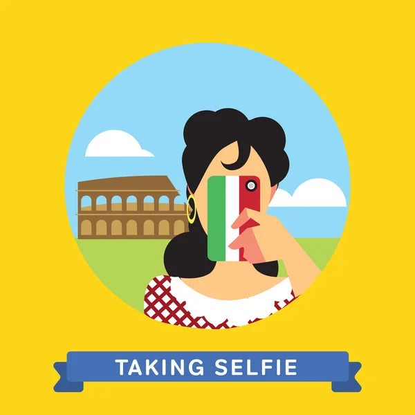 Take a photo selfie in Rome, Italy — Stock Vector
