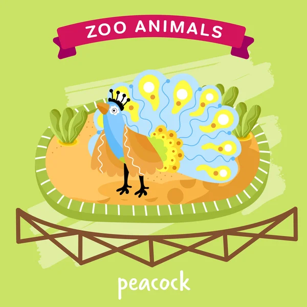 Vector Zoo Animal, Peacock — Stock Vector