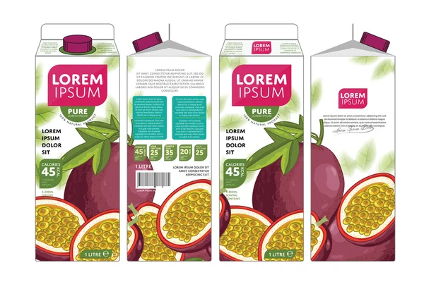 Plantilla de embalaje de diseño zumo de fruta de la pasión — Vector de stock
