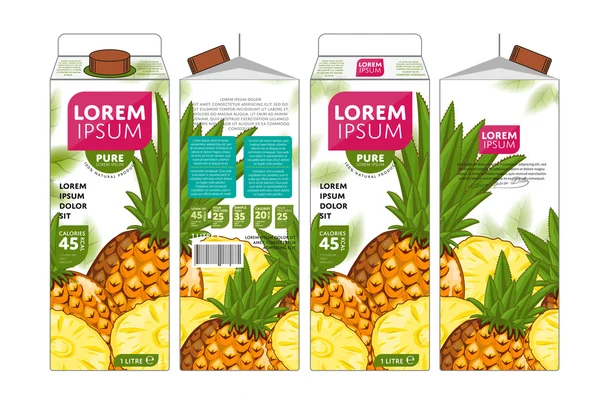 Plantilla de embalaje de diseño de jugo de piña — Vector de stock