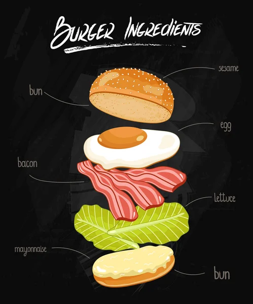 Ingredientes de hamburguesa en pizarra — Archivo Imágenes Vectoriales