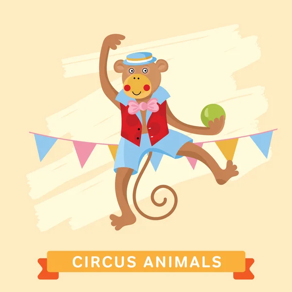 Circus Monkey, vector animal series. — Stockvector