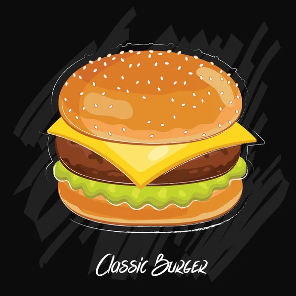 Burger-Vektor isoliert auf schwarzem Hintergrund — Stockvektor