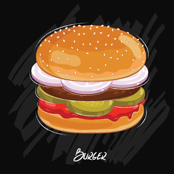 Burger vector izolat pe fundal negru — Vector de stoc