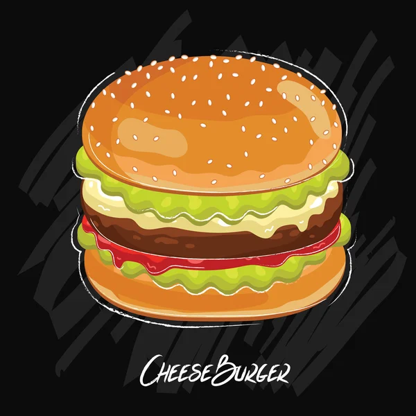 Burger vektor elszigetelt fekete háttér — Stock Vector