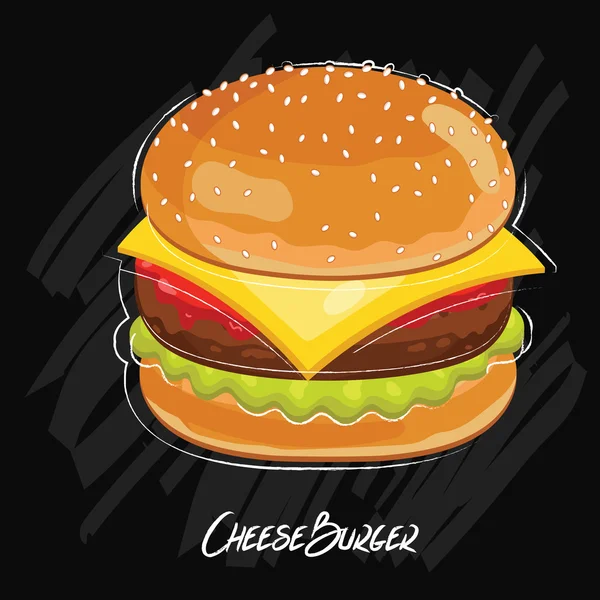 Burger vector isolated on black background — Stock Vector