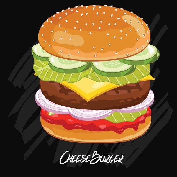 Burger vettore isolato su sfondo nero — Vettoriale Stock