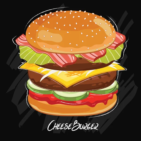 Hamburger vector geïsoleerd op zwarte achtergrond — Stockvector