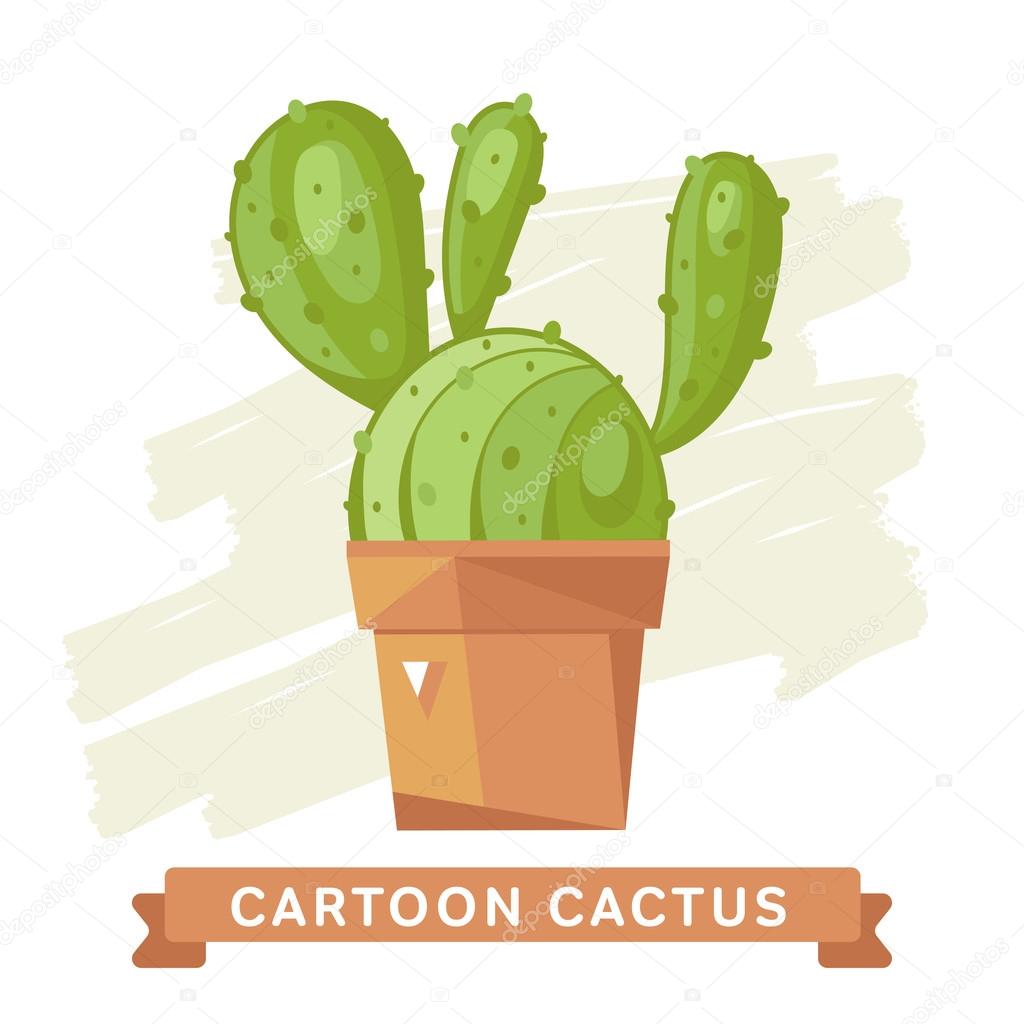Cactus flower, cactus isolated. Pot Cactus logo. Cactus icon, Vector cactus pot. Cartoon Cactus Illustration. Dessert flora. Green Cactus, dwarf cactus.