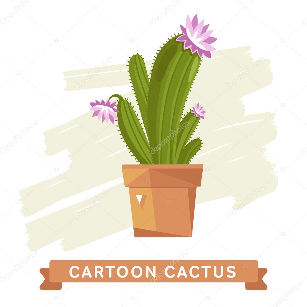 Cactus flower, cactus isolated. Pot Cactus logo. Cactus icon, Vector cactus pot. Cartoon Cactus Illustration. Dessert flora. Green Cactus, dwarf cactus.