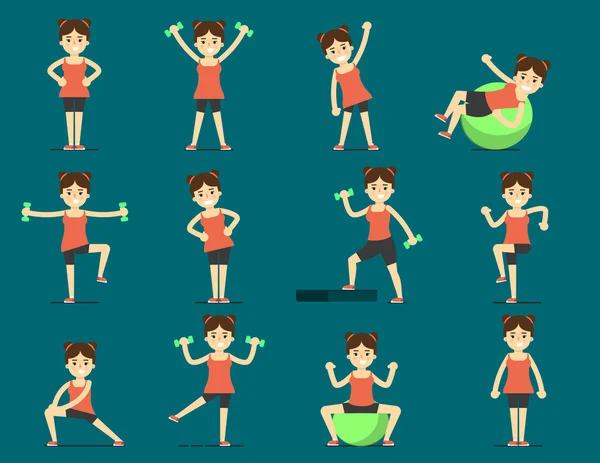 Girl plays sports. Beautiful body. Set Exercise — Stockvector