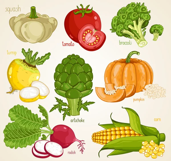 Vegetables vector mix. Organic food, farm food. — ストックベクタ