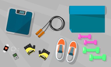 Vector Icon scales sports gloves, shoes, rope.