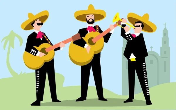 Mariachi kapely v Sombrero s kytarou. — Stockový vektor