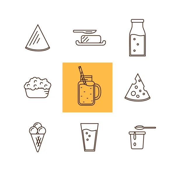 Icône de laiterie dans la conception de style ligne. Lait, fromage . — Image vectorielle
