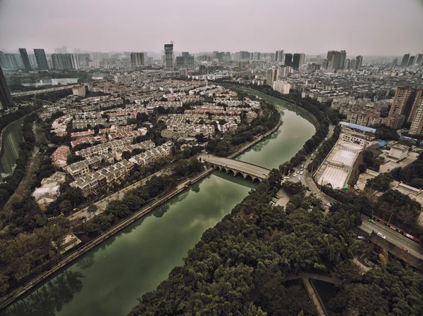 Aerial jinjiang river cheng du — Stock Photo, Image