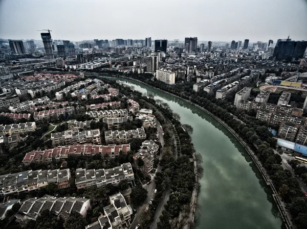 Luchtfoto jinjiang rivier cheng du — Stockfoto