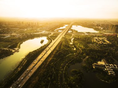 Çin Sichuan Chengdu Jinjiang İlçesi ak balıkçıl Adası sulak