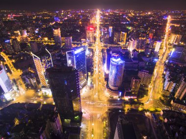 Güney Renmin road, Chengdu, Sichuan, Çin gece anteni