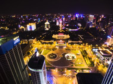 Güney Renmin road, Chengdu, Sichuan, Çin tianfu gece, hava fotoğrafçılık kare