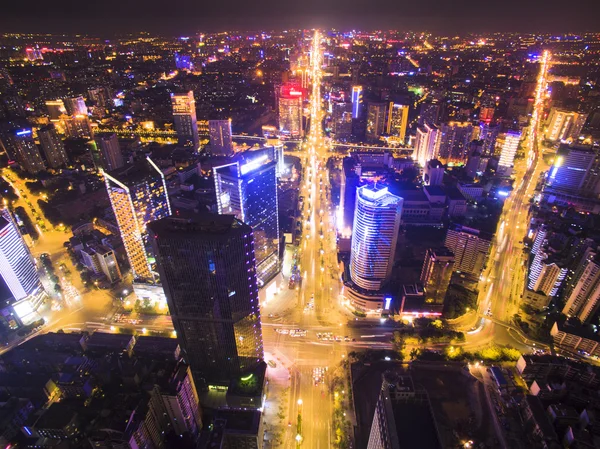Södra Renmin road, Chengdu, Sichuan, Kina natten antenn — Stockfoto
