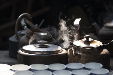 Çin Chengdu Chongzhou eski çayevinde.