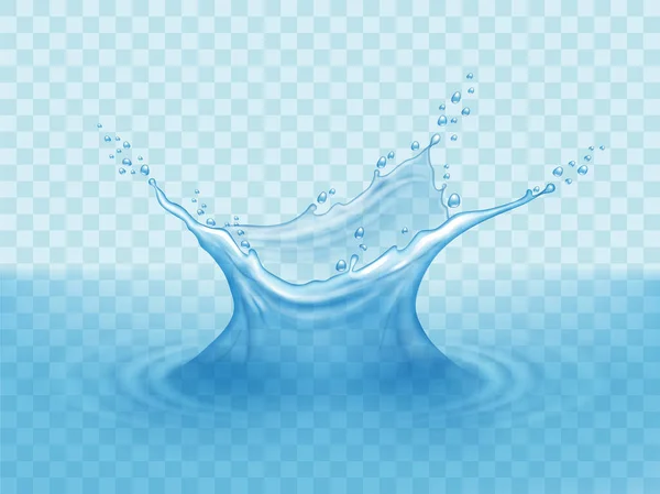 Salpicadura Agua Aislada Vector Fondo Azul — Vector de stock