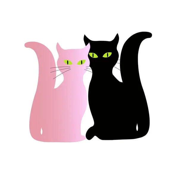 Rosa Und Schwarze Katzen Sitzen Zusammen — Stockfoto