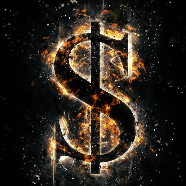 Segno del dollaro in fiamme — Foto Stock