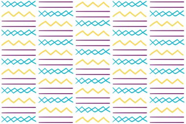 Beyaz arkaplan vektörü üzerinde çizgiler ve çapraz renkli yatay çizgiler beyaz arkaplan düzeni üzerinde dikişsiz grafik deseni