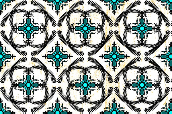 Аква Синій Чорний Текстильний Дизайн Білим Тлом — стоковий вектор