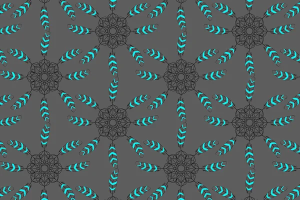 Flèches Bleues Suintant Motif Floral Ethnique Texturé Fond Gris — Image vectorielle