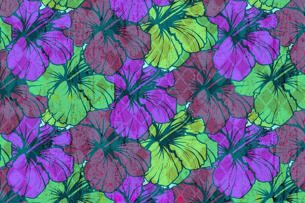 Hibiskus Blume Hintergrund Feder Trendy Vektor Muster Nahtloses Design — Stockfoto